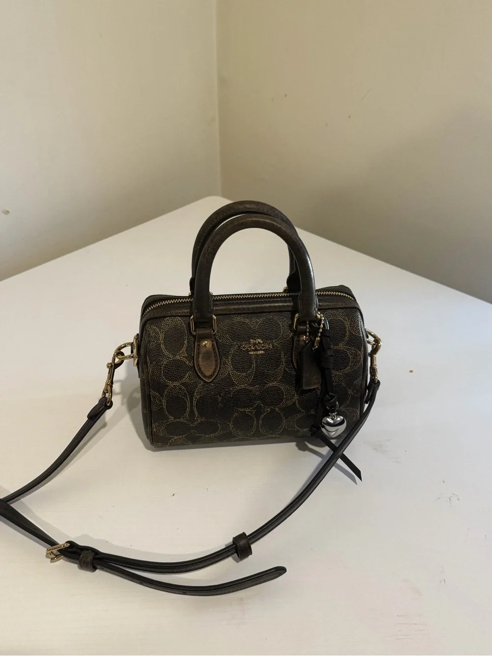 Coach Dark Brown Signature Canvas Mini Satchel with Gold Hardware